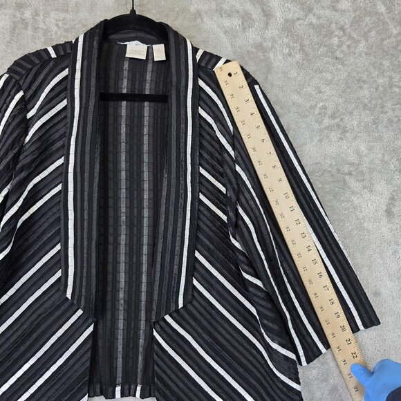 Chicos Collection Jacket Womens L Black White Striped Open Front Kimono Cardigan - Picture 5 of 10